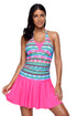 Sexy Aztec Print Rosy Halterneck One Piece Swimdress